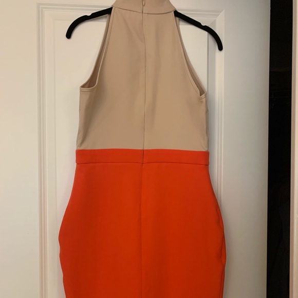 High-lo high neck midi dress in nude/orange Sz 6 - Picture 2 of 4